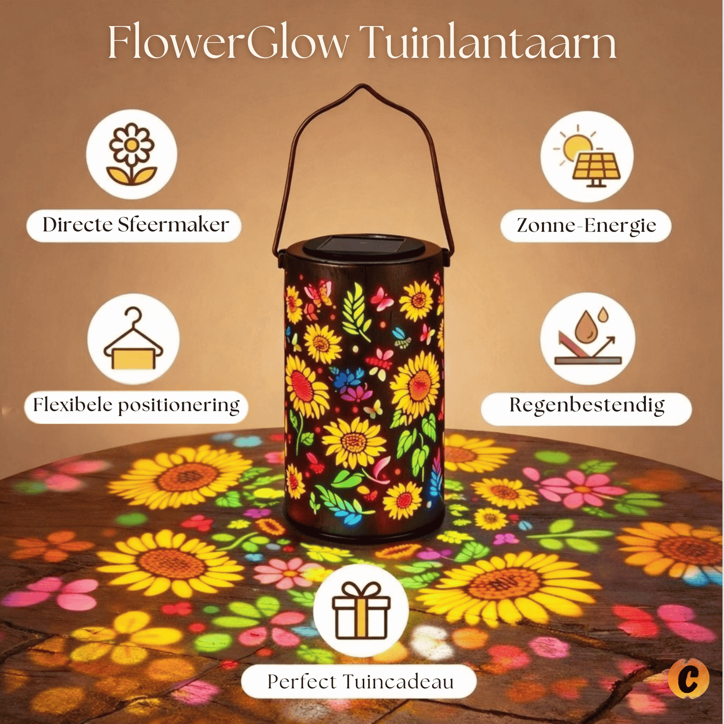 FlowerGlow Tuinlantaarn – Toverachtige Sfeer in Jouw Tuin, Elke Avond Opnieuw