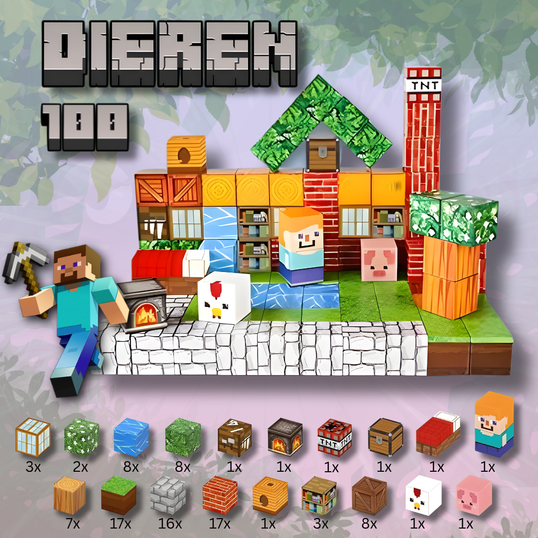 MinecraftMagnet Blokken - De game in het echt ervaren  - 100 stuks