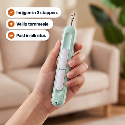 Inrijgen in 3 stappen, veilig tornmesje, past in elk etui